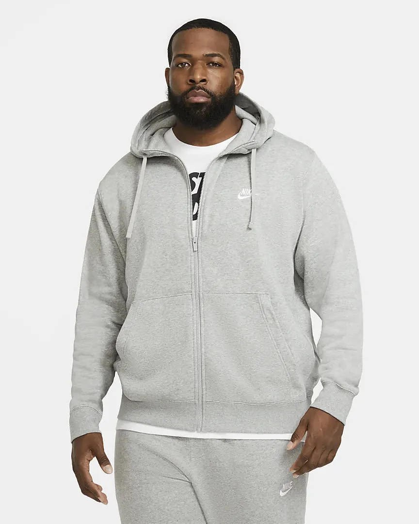 Nike M NSW CLUB HOODIE FZ BB Herren Sweatjacke Kapuzenjacke Sportweste grau NEU