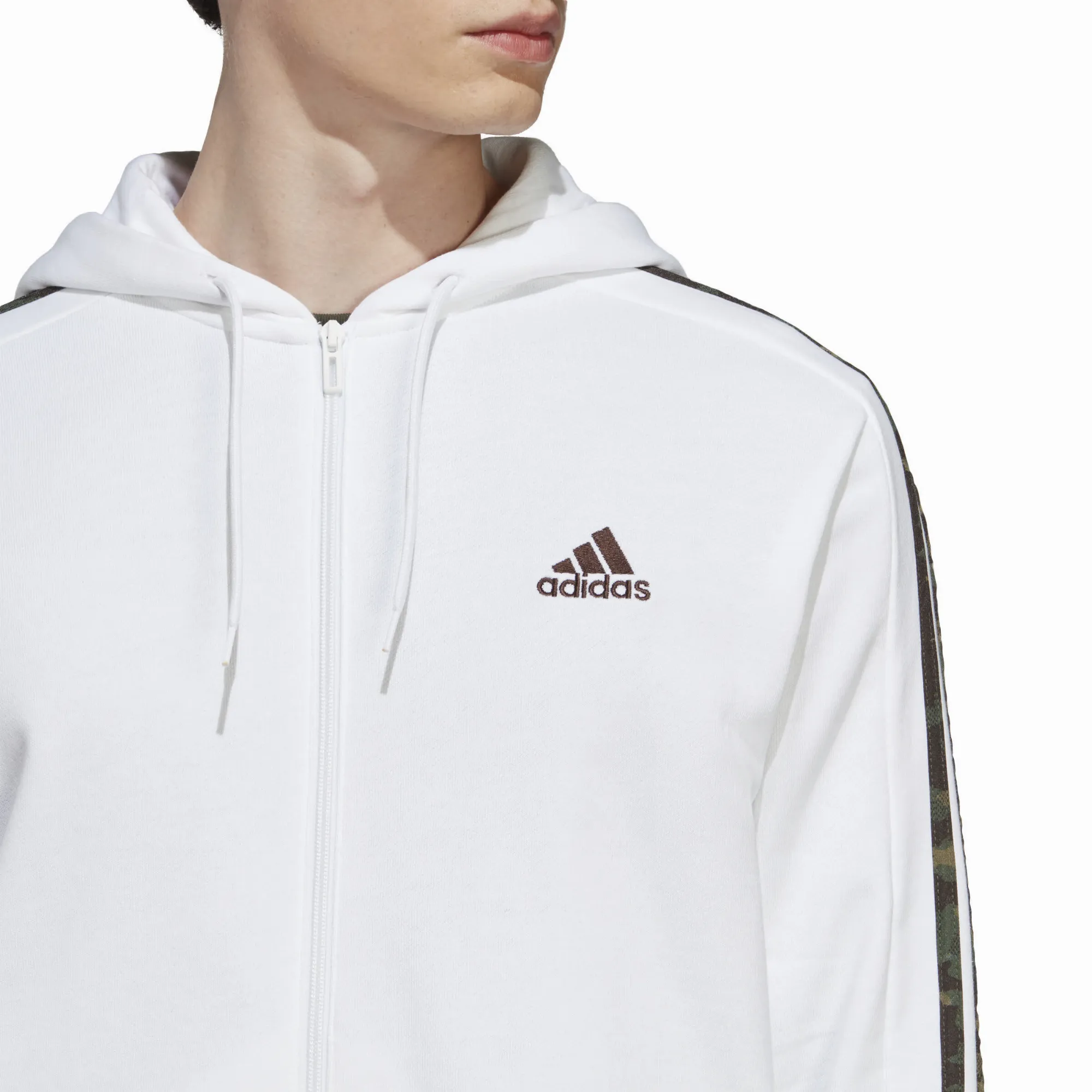 adidas M 3S FT FZ HD Herren Kapuzenjacke Trainingsweste weiß NEU