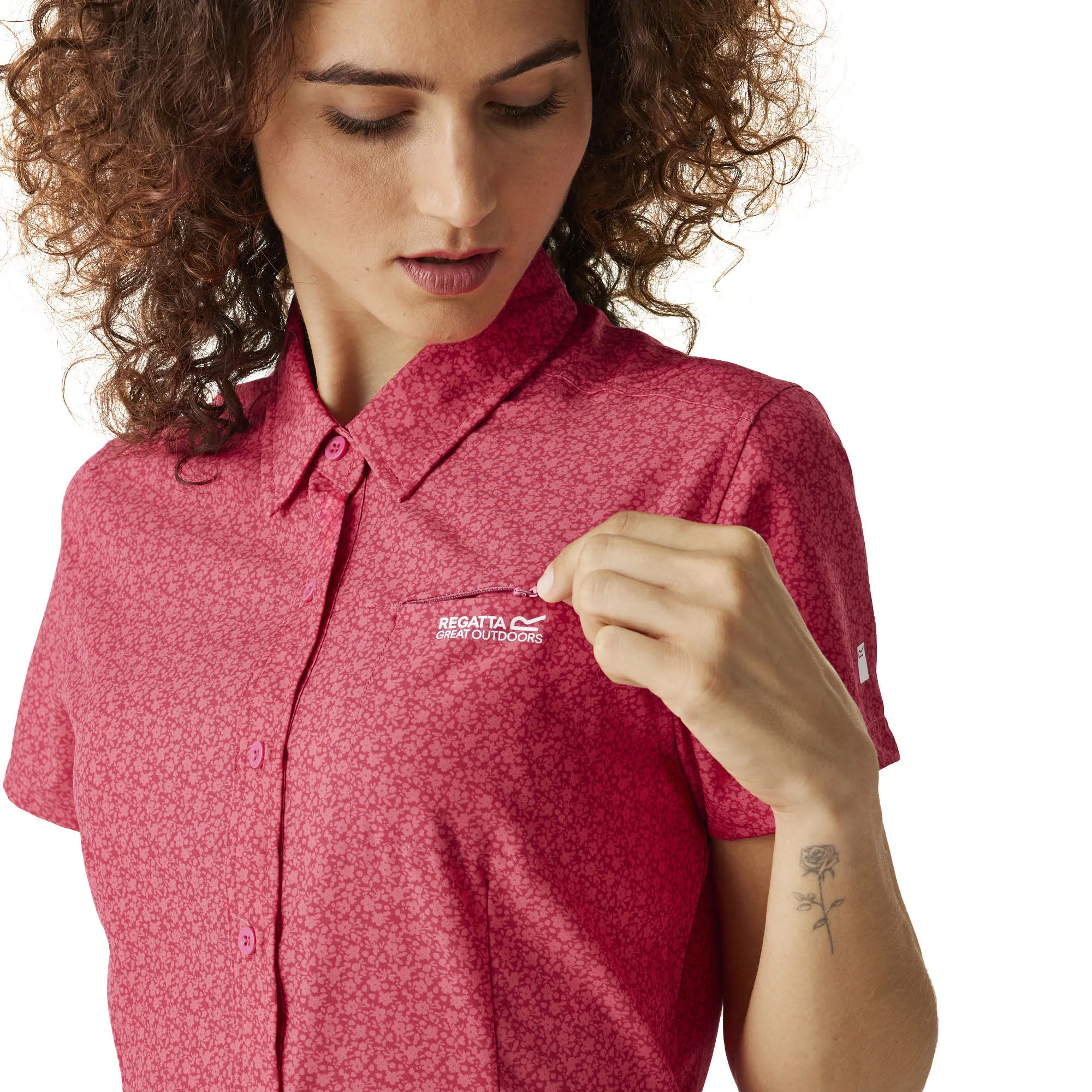 REGATTA Damen Travel Packaway Kurzarmshirt Hemd packbar pink rosarot