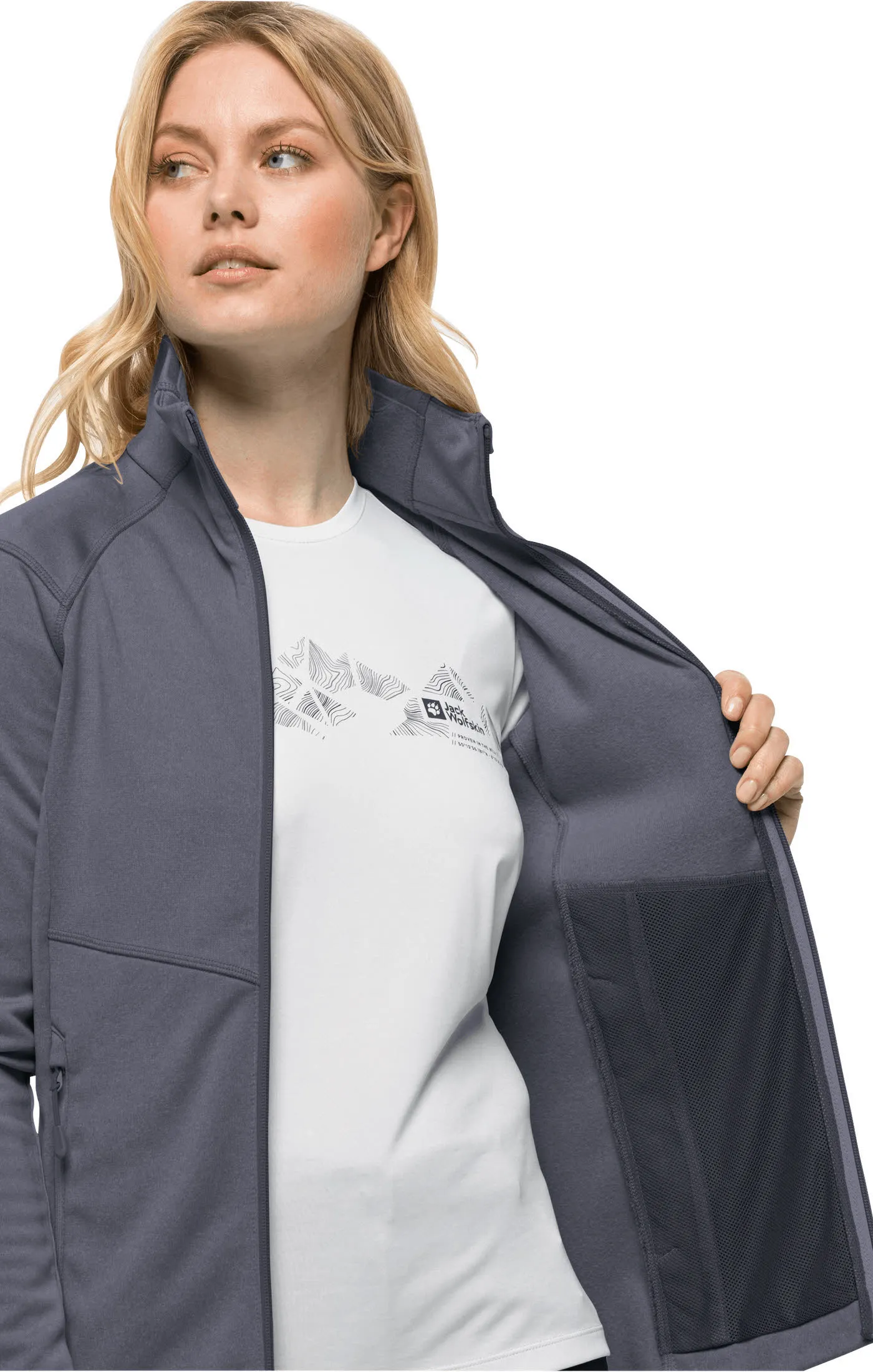 Jack Wolfskin Fortberg FZ W Fleecejacke Midlayer Stretchjacke Damen grau