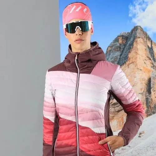 CMP Hybrid Damen Daunenjacke Rot Weiß Rosa