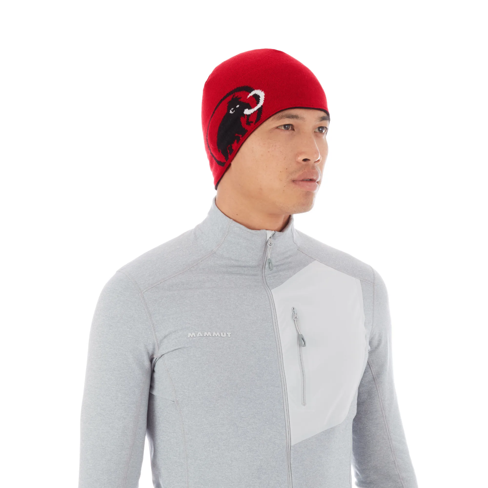 Mammut Logo Beanie Unisex Mütze Strickmütze Wintermütze schwarz/rot NEU