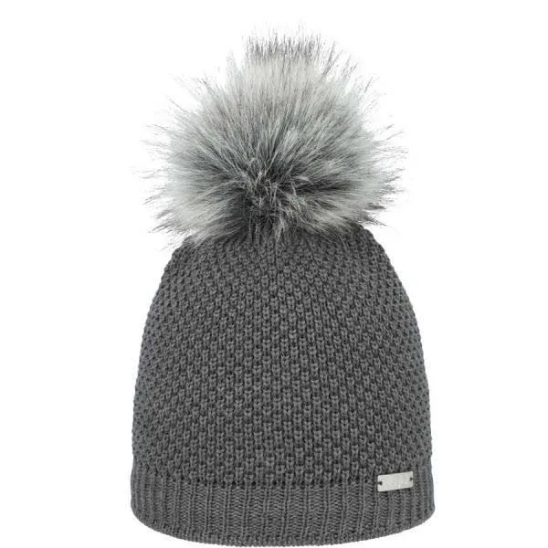 Eisglut Xenal Rewoolife Damen Strickmütze Bommelmütze grau