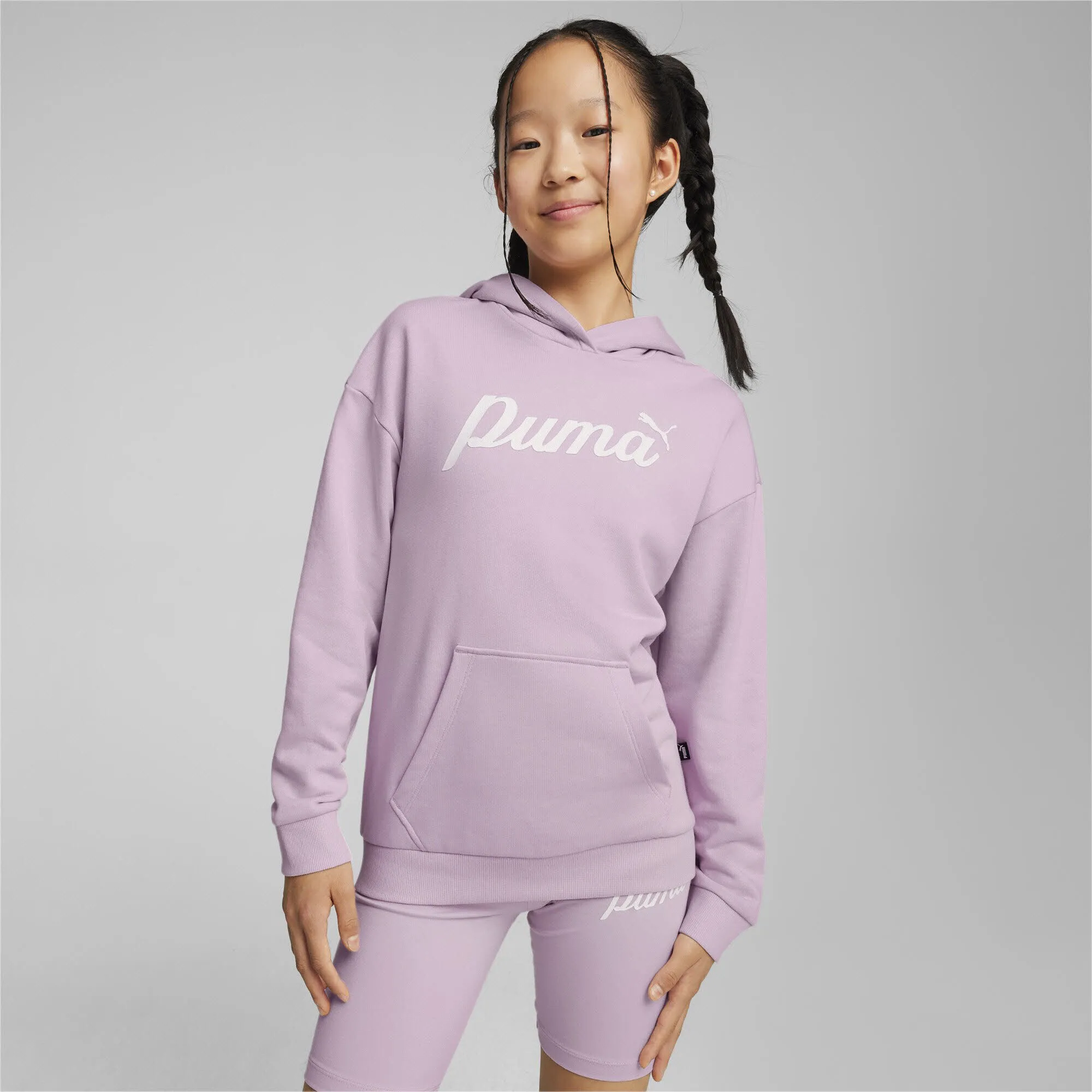 Puma ESS+ Script Hoodie TR G Sweatshirt Pullover Kinder Mädchen helllila rosa