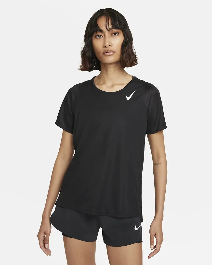 NIKE DRI-FIT RACE WOMEN'S Damen Laufshirt Funktionsshirt T-Shirt schwarz NEU