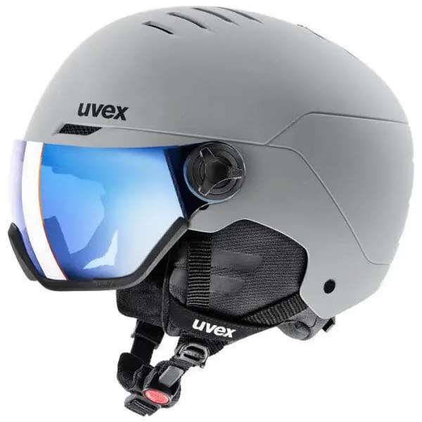 uvex wanted visor Skihelm mit Visier Belüftungssystem unisex hellgrau